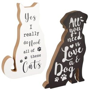 2 pack Adorable Tabletop office desktop white dog‎ & black Cat Plaque new